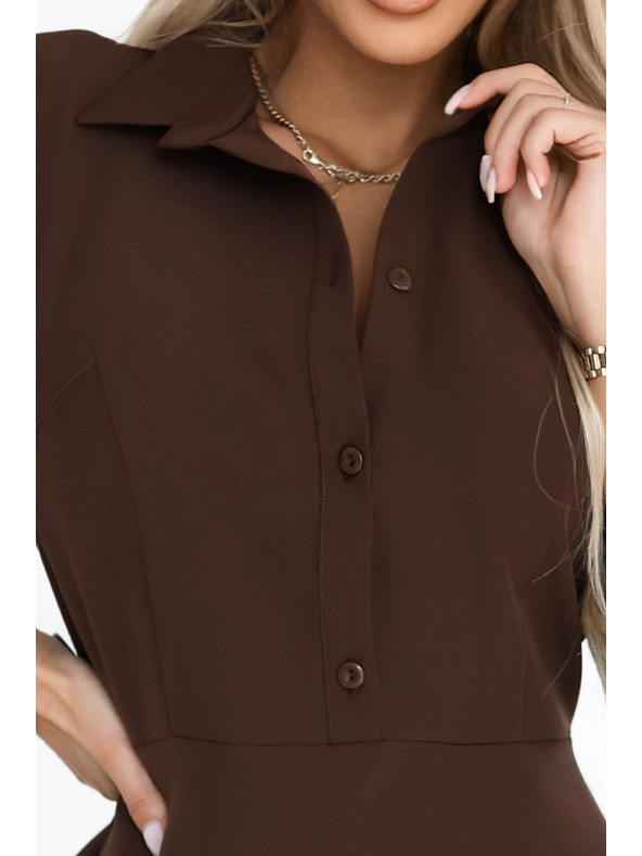 numoco SANDY Lagane košuljaste haljine sa pojasom - čokoladne