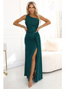 numoco SELENA šljokaste duge haljine na jedno rame s prorezom - zelene sa šljokicama