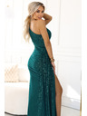 numoco SELENA šljokaste duge haljine na jedno rame s prorezom - zelene sa šljokicama