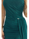 numoco SELENA šljokaste duge haljine na jedno rame s prorezom - zelene sa šljokicama