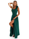 numoco Elegantne večernje maxi haljine s prorezom i ružama - boce zelene