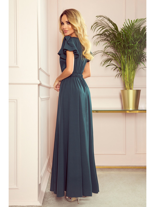 numoco LIDIA duge haljine s izrezom i volanima - zelene