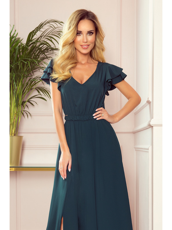 numoco LIDIA duge haljine s izrezom i volanima - zelene