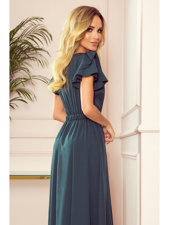 numoco LIDIA duge haljine s izrezom i volanima - zelene