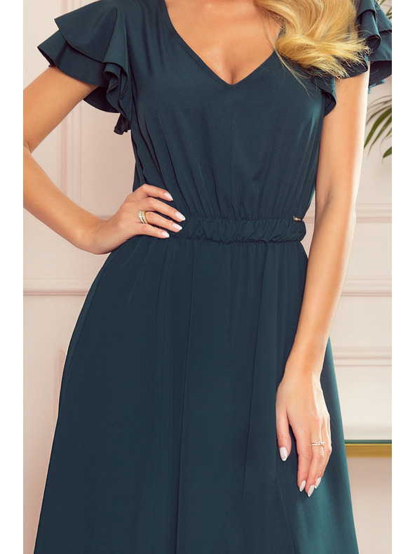 numoco LIDIA duge haljine s izrezom i volanima - zelene