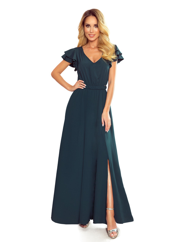 numoco LIDIA duge haljine s izrezom i volanima - zelene