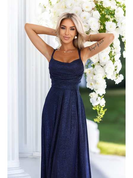 numoco Duge haljine s blagim sjajem i korzetnim vezivanjem na stražnjoj strani - tamno plava sa šljokicama