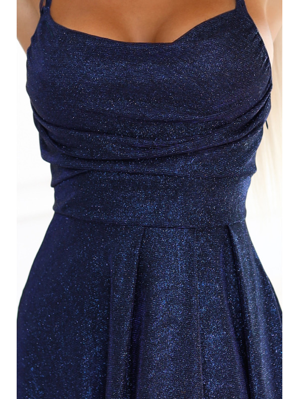numoco Duge haljine s blagim sjajem i korzetnim vezivanjem na stražnjoj strani - tamno plava sa šljokicama