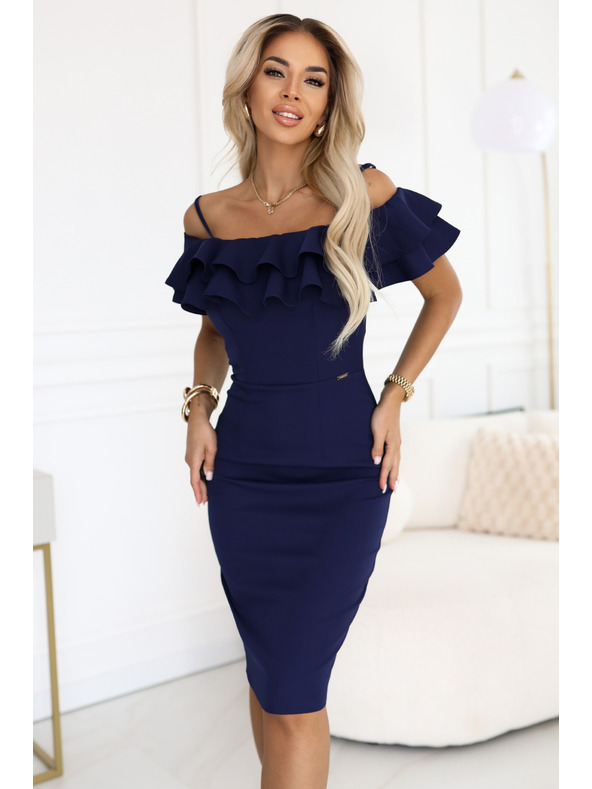 numoco CARMEN uske midi haljine u španjolskom stilu - tamno plava