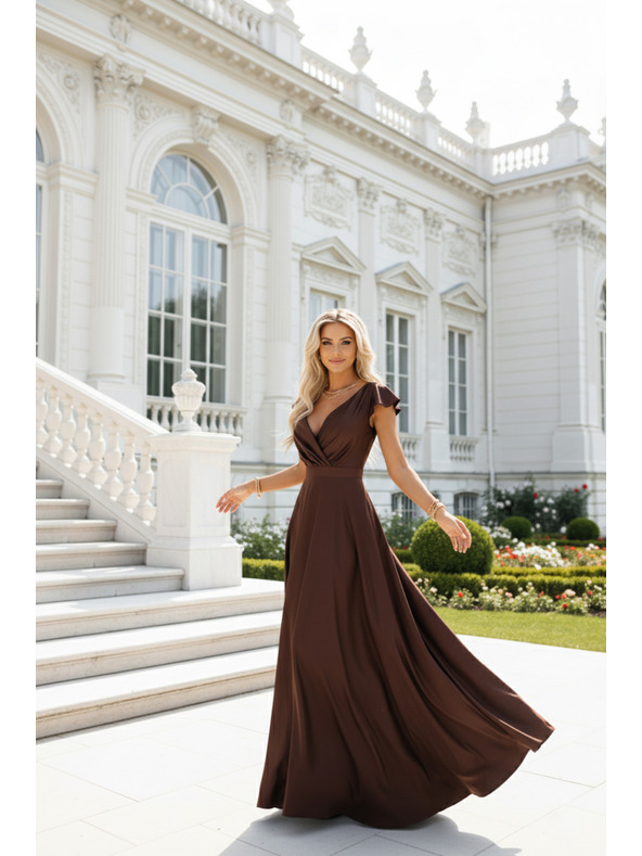 numoco CRYSTAL satenaste duge haljine s izrezom - čokoladne