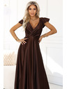 numoco CRYSTAL satenaste duge haljine s izrezom - čokoladne