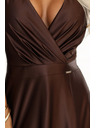 numoco CRYSTAL satenaste duge haljine s izrezom - čokoladne