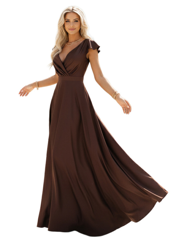 numoco CRYSTAL satenaste duge haljine s izrezom - čokoladne