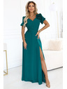 numoco Elegantne duge svečane haljine s cvijetom, pojasom i visokim prorezom - boce zelena