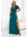 numoco Elegantne duge svečane haljine s cvijetom, pojasom i visokim prorezom - boce zelena