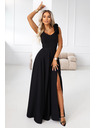 numoco Elegantne maxi večernje haljine s prorezom i ružama - klasična crna