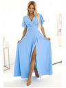 numoco JENNIFER duge haljine s prorezom na nogavicama, rukavu i izrezu - svijetlo plava