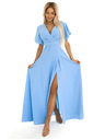 numoco JENNIFER duge haljine s prorezom na nogavicama, rukavu i izrezu - svijetlo plava