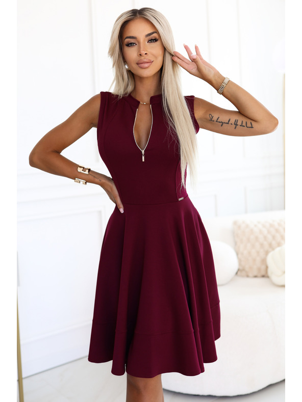 numoco Ekskluzivne haljine s proširenim donjim dijelom i zipom - vinsko crvena