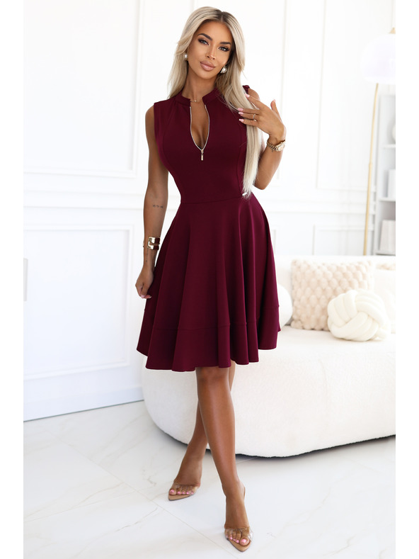 numoco Ekskluzivne haljine s proširenim donjim dijelom i zipom - vinsko crvena