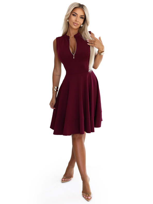 numoco Ekskluzivne haljine s proširenim donjim dijelom i zipom - vinsko crvena