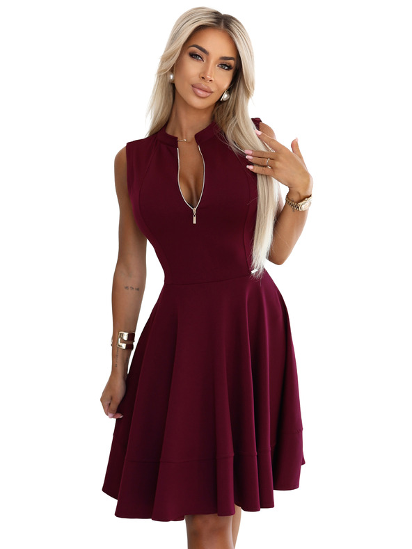 numoco Ekskluzivne haljine s proširenim donjim dijelom i zipom - vinsko crvena