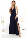 numoco MIRA elegantne maxi haljine s preklopnim izrezom i prorezom - tamno plava