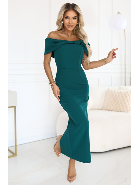 numoco Senzualne midi haljine s mašnom na izrezu - boce zelena