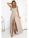 numoco AURELIA duge haljine s prorezom i dijamantskim dekolteom - bež s šljokicama