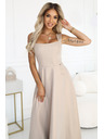 numoco AURELIA duge haljine s prorezom i dijamantskim dekolteom - bež s šljokicama