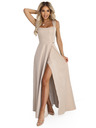 numoco AURELIA duge haljine s prorezom i dijamantskim dekolteom - bež s šljokicama