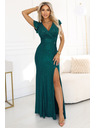 numoco IRINA Blistave duge haljine s brokadom, V-izrezom i prorezom na nozi - bočasto zelene