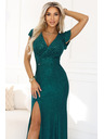 numoco IRINA Blistave duge haljine s brokadom, V-izrezom i prorezom na nozi - bočasto zelene