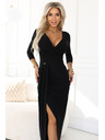 numoco Elegantne duge haljine s preklopnim dekolteom i prorezom - crne