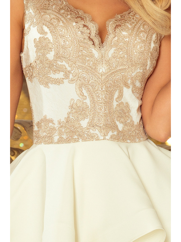 numoco CHARLOTTE - Ekskluzivne haljine s čipkom i dekolteom - zlatno / bež + ecru
