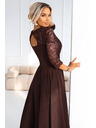 numoco AMBER elegantne duge čipkaste haljine s dekolteom - čokoladne
