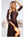 numoco AMBER elegantne duge čipkaste haljine s dekolteom - čokoladne