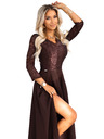 numoco AMBER elegantne duge čipkaste haljine s dekolteom - čokoladne