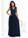 numoco LEA Duge elegantne maxi haljine s čipkanim gornjim dijelom i prorezom na nozi - tamno plave