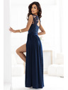 numoco LEA Duge elegantne maxi haljine s čipkanim gornjim dijelom i prorezom na nozi - tamno plave