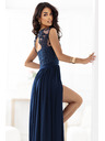 numoco LEA Duge elegantne maxi haljine s čipkanim gornjim dijelom i prorezom na nozi - tamno plave