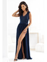 numoco LEA Duge elegantne maxi haljine s čipkanim gornjim dijelom i prorezom na nozi - tamno plave