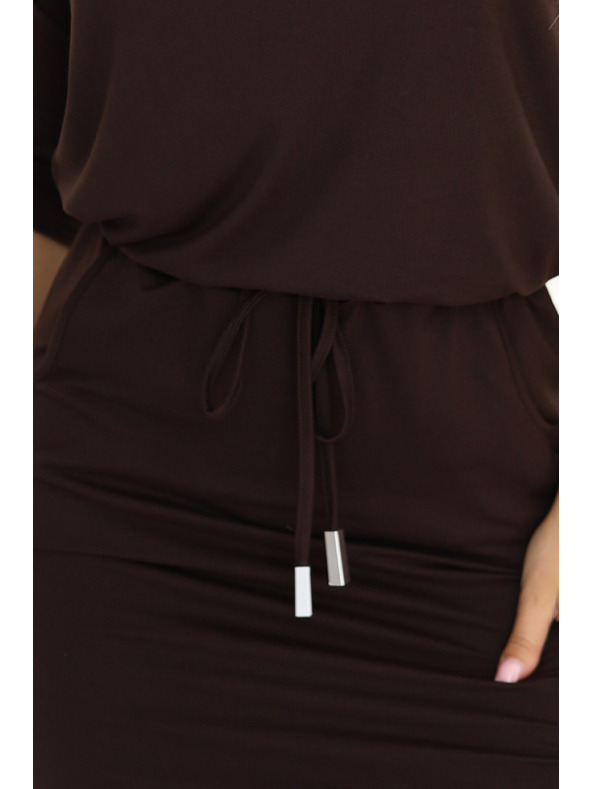 numoco Sportske midi haljine s džepovima i vezivanjem u struku - čokoladasto smeđe