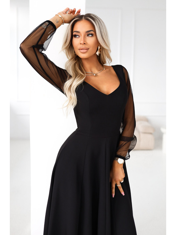 numoco LORETTA jedinstvene duge haljine s tijelom rukavima i dekolteom - crne