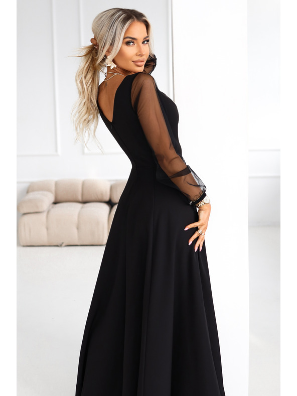 numoco LORETTA jedinstvene duge haljine s tijelom rukavima i dekolteom - crne