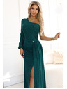numoco Blistave maxi haljine na jedno rame s asimetričnim rukavima i prorezom - bočasto zelene