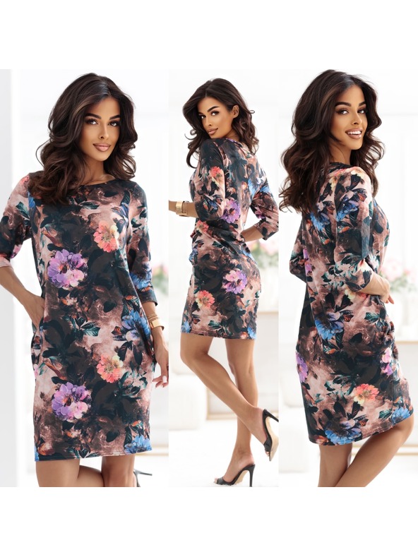 numoco JOLA Oversized haljine s džepovima - čokoladni ton s cvjetnim uzorkom