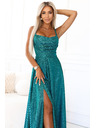 numoco Duge haljine s blagim sjajem i korzetnim vezivanjem na stražnjoj strani - zelene sa šljokicama