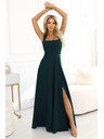 numoco AURELIA duge haljine s prorezom na nogavici i dijamantskim izrezom - bočano zelena