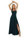 numoco AURELIA duge haljine s prorezom na nogavici i dijamantskim izrezom - bočano zelena